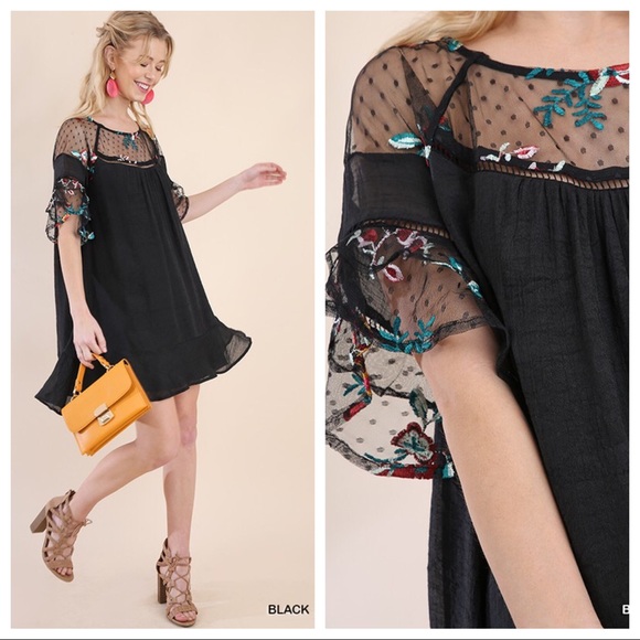 Embroidered Black Dress - Picture 2 of 3